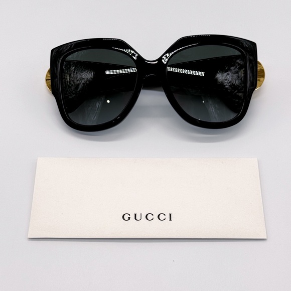 NEW GUCCI GG1407S 001 BLACK GREY WOMEN OVERSIZED SUNGLASSES GUCCI - Picture 14 of 15